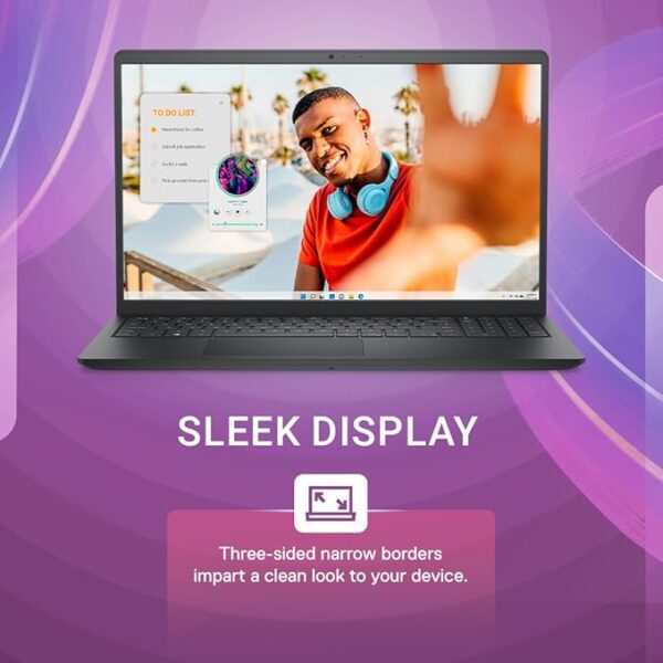 Dell Inspiron 3535 Thin & Light Laptop, AMD Ryzen 3-7320U Proc, 8GB + 512GB SSD, 15.6" (39.62cm) FHD 250 nits Display, Radeon Graphics, Windows 11 + MSO'21, 15 Month McAfee Antivirus, Black, 1.67kg - Image 2