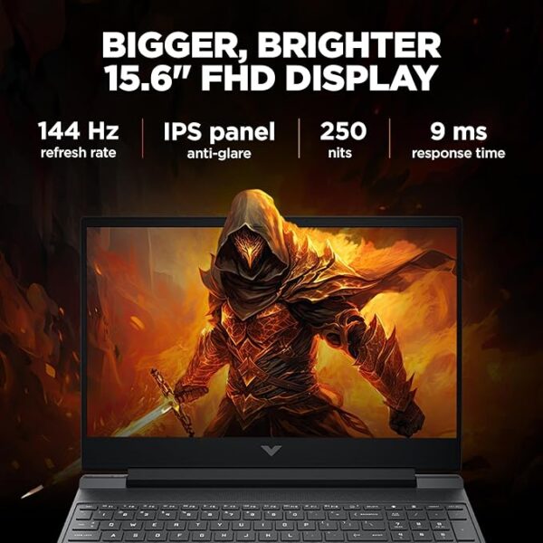 Front view of HP Victus Gaming Laptop Indore FB0050AX with full HD display and RGB keyboard