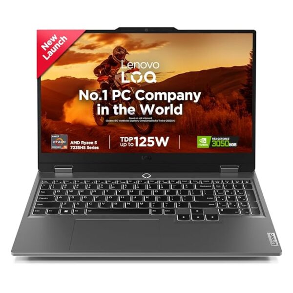 Lenovo LOQ 2024, AMD Ryzen 5 7235HS, NVIDIA RTX 3050-6GB, 12GB RAM, 512GB SSD, FHD IPS 144Hz 300Nits, 15.6"/39.6cm, Windows 11, MS Office 21, Grey, 2.4Kg, 83JC0031IN, 3 Mon. Game Pass Gaming Laptop