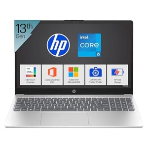 HP New Laptop 15-fd0467TU , 13th Gen Intel Core i5-1334U Laptop(16GB DDR4, 512GB SSD), 15.6"/39.6cm,FHD,Win 11,Office 24,Microsoft 365*, Silver,1.59kg, Iris Xe Graphics, FHD Camera w/Privacy Shutter, Backlit KB,