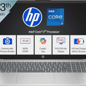 HP 15, Fr0025Tu ,New Laptop 13Th Gen Intel I7-13620H Laptop(16GB DDR4,512GB SSD) Anti-Glare,Micro-Edge,15.6''/39.6Cm,FHD,Win11,M365 Basic(1Yr),Office Home24,Silver,1.65Kg,FHD Camera W/Privacy Shutter,Backlit,Fr0025Tu