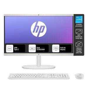 HP All-in-One New Desktop  22-dg0786in  Intel® Core™ i3-N300,21.5 inch(54.5cm),FHD,Anti-Glare,8 GB DDR5, 512GB SSD,White Wireless Keyboard and Mouse Combo,White, Windows 11, 4.17kg,22-dg0786in