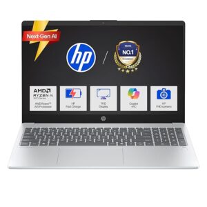 HP OmniBook 3 New Laptop  fn0007AU AMD Ryzen AI 5 340 Next Gen AI Laptop, (16GB DDR5, 512GB SSD), Anti-Glare,15.6''/39.6cm FHD, Win11,Office24, Silver,1.7kg, FHD Camera w/Privacy Shutter,