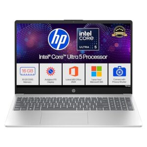 HP 15, New Laptop Intel Ultra 5 125H, 12 Tops (16GB DDR5, 512GB SSD) FHD, IPS, 15.6''/39.6cm, Win11, M365 Basic(1yr)* Office24, Silver, 1.65kg, fd1254TU, Intel Graphics, FHD Camera w/Shutter, AI Powered Laptop