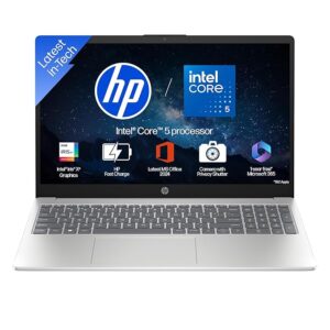 HP 15, New Laptop FD0640TU, Intel Core 5-120U (16GB DDR4, 512GB SSD) FHD, Anti-Glare, Micro-Edge, 15.6''/39.6cm, Win11, M365 Basic(1yr), Office Home24, Silver,1.59kg,  FHD Camera w/privacy shutter, Backlit Laptop